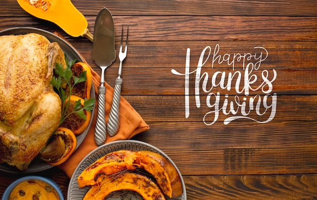 Free Photo | Happy thanksgiving banner with food