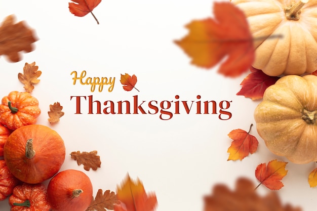 Free Photo | Thanksgiving day banner with pumpkins and leaves
