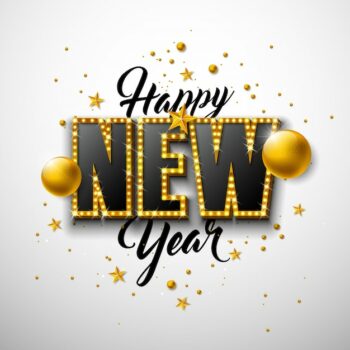 Free Vector | 2020 happy new year illustration with 3d typography lettering, and christmas ball on white background.