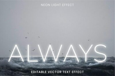 Free Vector | Always white neon word editable vector text effect