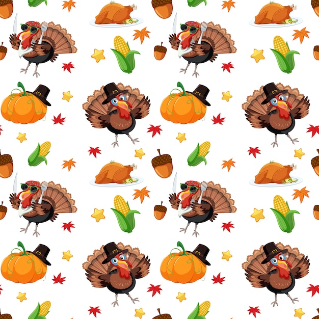 Free Vector | An turkey autumn seamless pattern