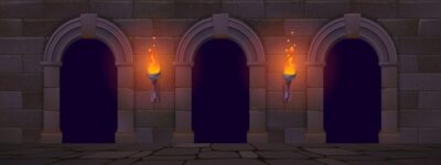 Free Vector | Ancient architecture with arches and torches