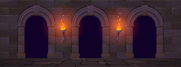 Free Vector | Ancient architecture with arches and torches