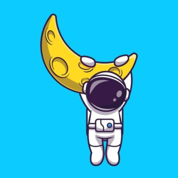 Free Vector | Astronaut hanging on moon cartoon vector icon illustration. science technology icon concept isolated premium vector. flat cartoon style