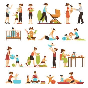 Free Vector | Babysitter flat set of decorative colored icons