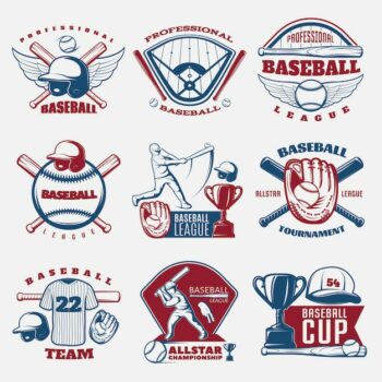 Free Vector | Baseball colored emblems of teams and tournaments with trophy sports field and outfit isolated