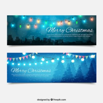 Free Vector | Beautiful banners with christmas lights