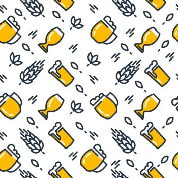 Free Vector | Beer glasses seamless pattern with different kinds of glasses pulled light beers and malts hand drawing on the white