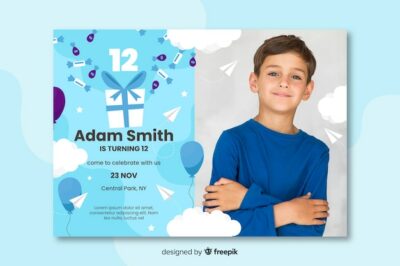 Free Vector | Birthday card invitation for boys template