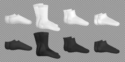 Free Vector | Black and white template examples of different casual socks types realistic set on transparent isolated
