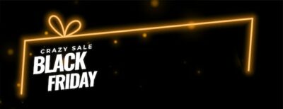 Free Vector | Black friday crazy sale banner in wide golden gift box