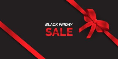 Free Vector | Black friday sale banner with glossy red ribbon