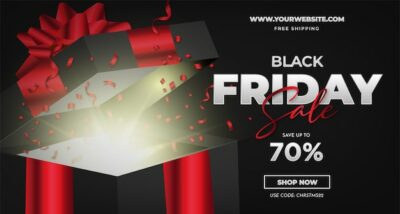 Free Vector | Black friday sale with realistic open gift background