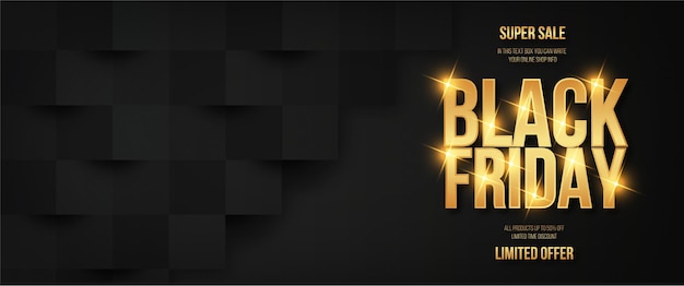 Free Vector | Black friday super sale banner horizontal with 3d business squares background