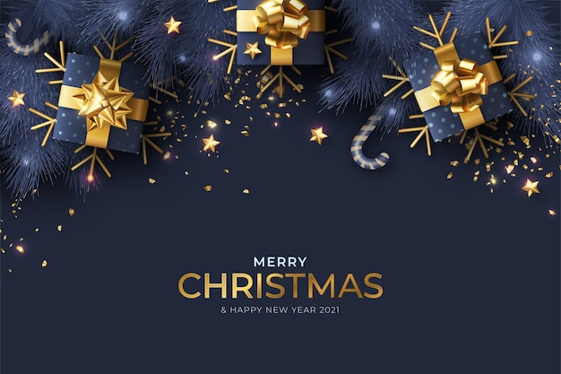 Free Vector | Blue and golden realistic christmas background