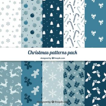 Free Vector | Blue christmas patterns pack