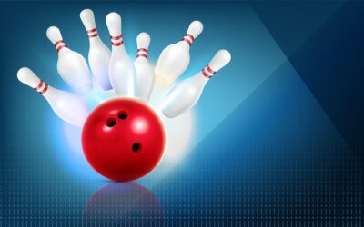 Free Vector | Bowling realistic composition with red ball strike and bunch of pins illustration