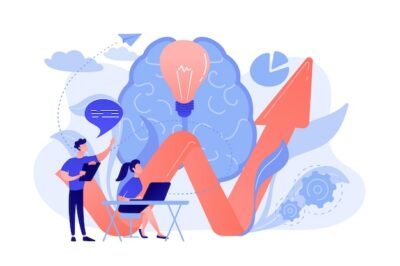 Free Vector | Brain, lightbulb and business team solving problem. innovative solution, problem-solving and crisis management concept on white background.