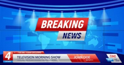 Free Vector | Breaking news with the silhouette of earth map, studio lights and editable text