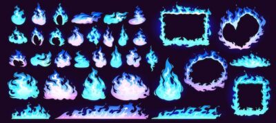 Free Vector | Burning blue fire, frames and borders of flame