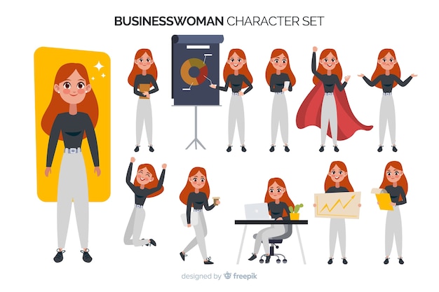 Free Vector | Businesswoman character set