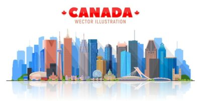 Free Vector | Canada skyline vector illustration collage from canadian cities in panorama skyline