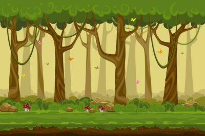 Free Vector | Cartoon forest landscape, endless  nature background for computer games. nature tree, outdoor plant green, natural environment wood