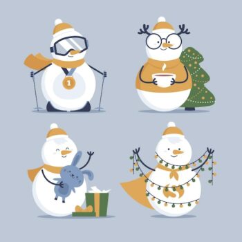 Free Vector | Cartoon snowman character collection