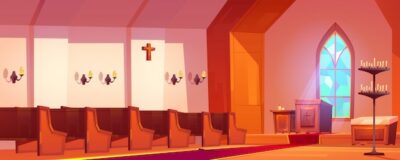 Free Vector | Catholic church interior with altar and benches