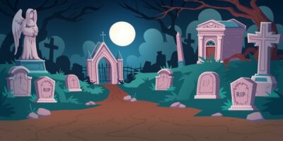 Free Vector | Cemetery landscape at night