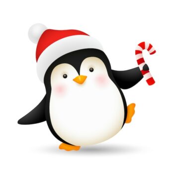 Free Vector | Cheerful baby penguin dancing with candy cane