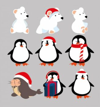 Free Vector | Christmas animals with icons set