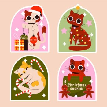 Free Vector | Christmas cats sticker set