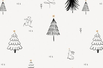 Free Vector | Christmas doodle background, cute polar bear animal pattern in black vector
