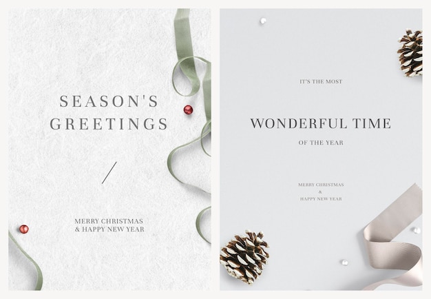 Free Vector | Christmas greeting card template vector set