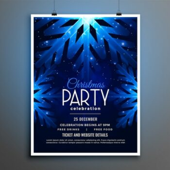 Free Vector | Christmas party blue snowflakes flyer template design
