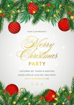Free Vector | Christmas party poster with realistic decoration