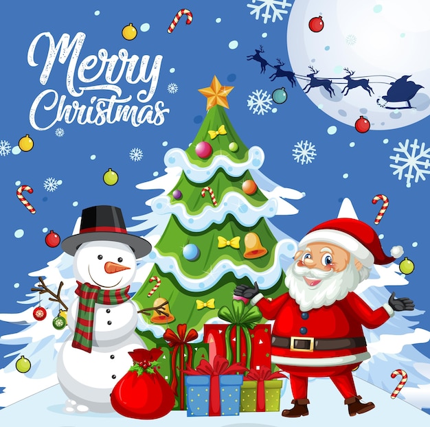 Free Vector | Christmas poster design with santa claus and snowman