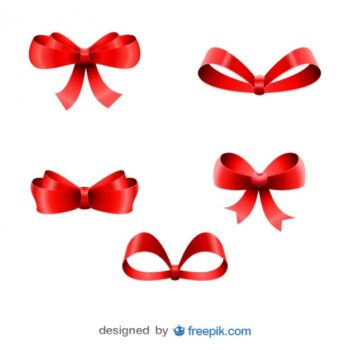 Free Vector | Christmas red ribbons five bows set