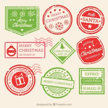 Free Vector | Christmas stamp collection in green and red