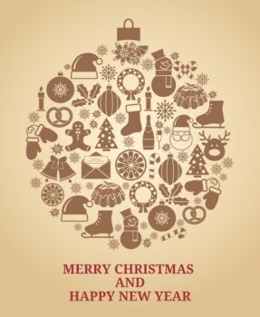 Free Vector | Christmas tree symbol in vintage style with christmas icons vector illustration