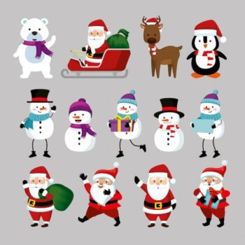 Free Vector | Christmas with santa claus and set characters
