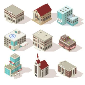 Free Vector | City buildings isometric icons set