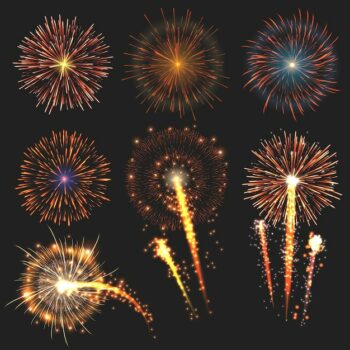 Free Vector | Collection festive fireworks of various colors arranged on black