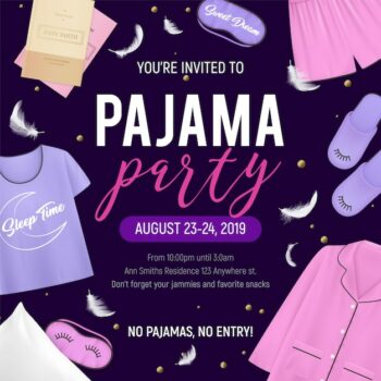 Free Vector | Colored pajama party poster with you re invited to pajama party no pajama no party descriptions  illustration