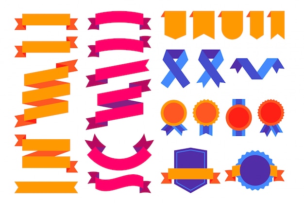 Free Vector | Colorful super set of ribbons, emblems and badges