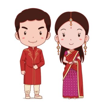 Free Vector | Couple of cartoon characters in india traditional costume