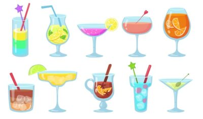 Free Vector | Creative popular alcohol cocktails flat illustrations set
