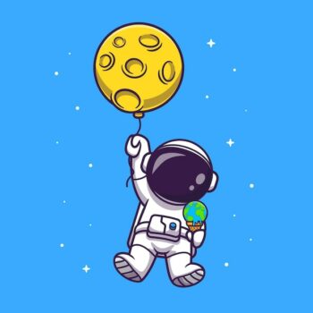 Free Vector | Cute astronaut floating with moon balloon and earth ice cream illustration