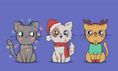 Free Vector | Cute christmas cats collection